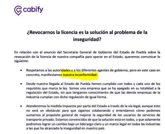 Inconformidad Cabify